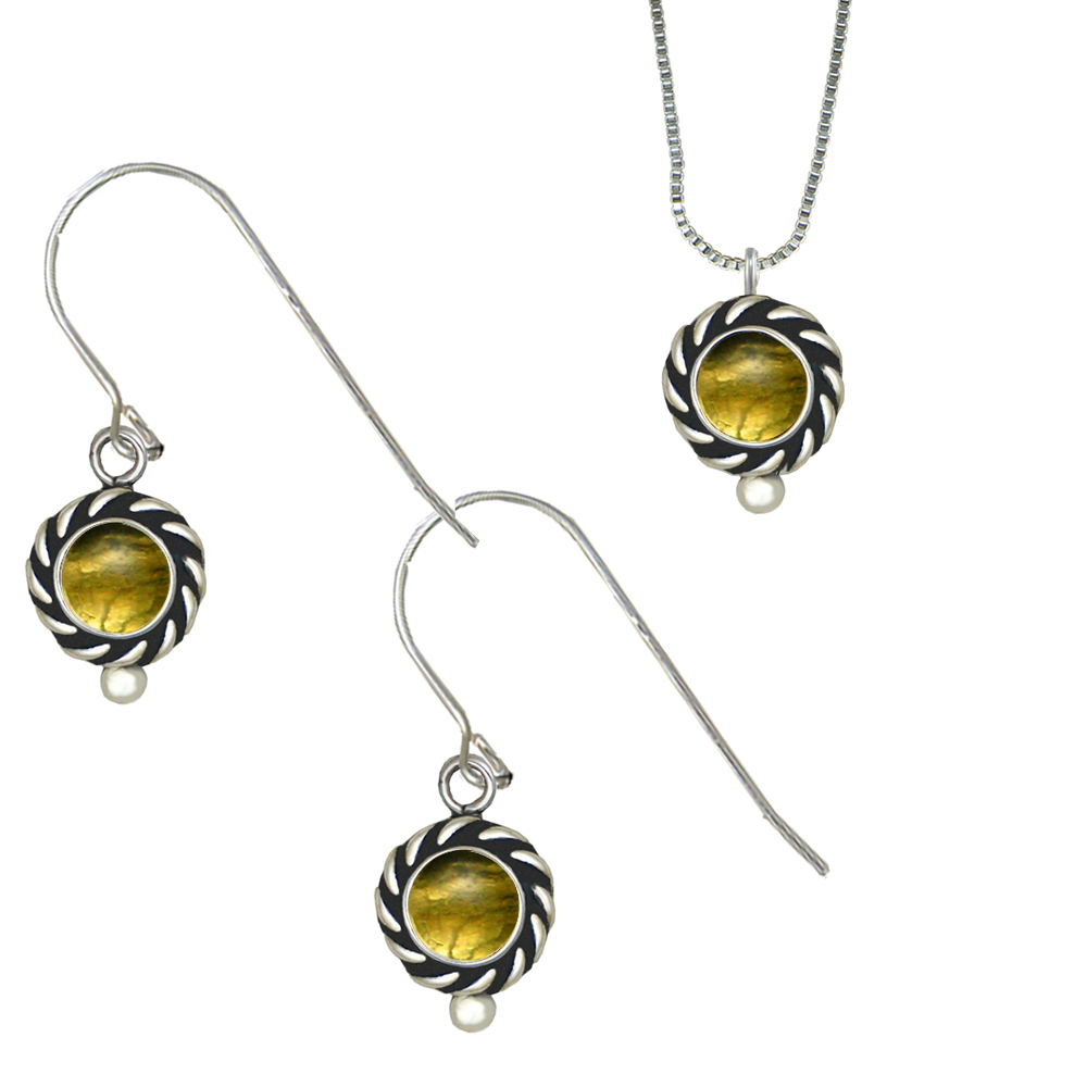 Sterling Silver Petite Necklace Earrings Set Citrine